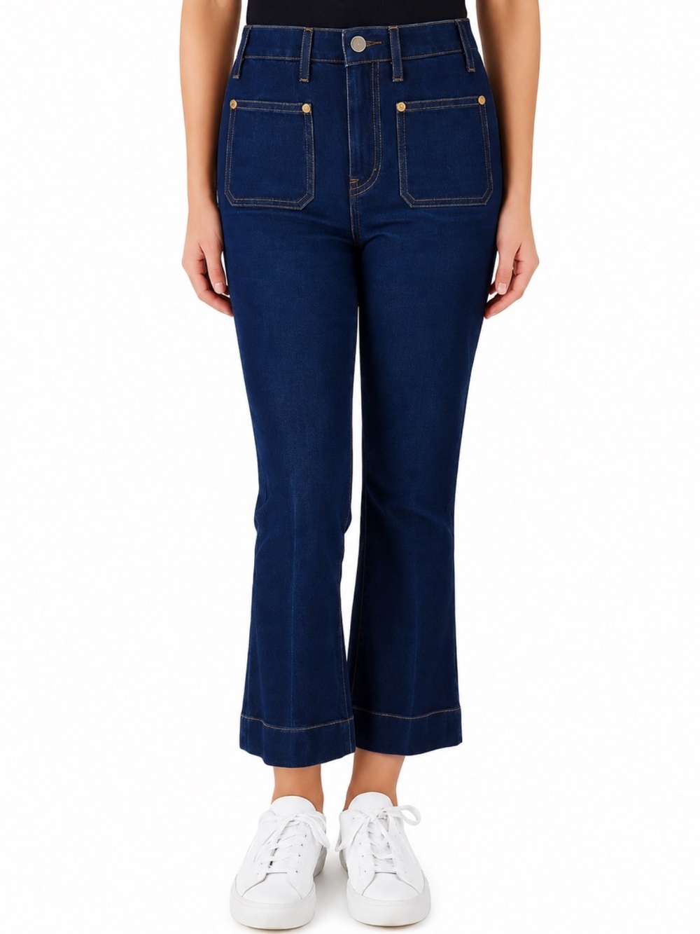 KHAITE Raquel Jeans Dark Indigo Patch Pocket Cropped Kick Flare Size 25